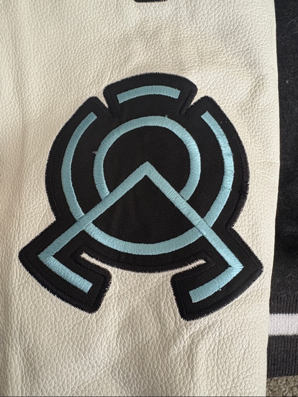 Black and White Varsity Jacket with Blue Appliqué - Picture 8 of 15